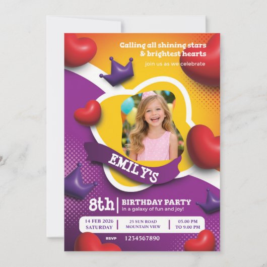 Little Princess Birthday Invite – Fairytale Crown  Kaart (Voorkant)