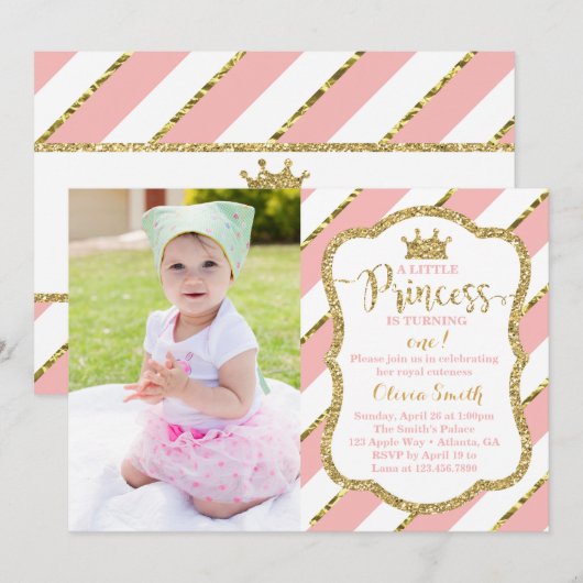 Little Princess Birthday Party Invitation Kaart (Voorkant / Achterkant)