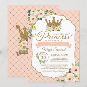 Little Princess Blush Floral Royal Baby shower Kaart