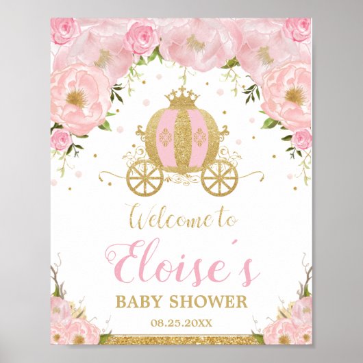 Little Princess Carriage Blush Pink Floral Welcome Poster (Voorkant)