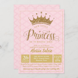 Little Princess Crown Girl 1st Birthday Invitation Kaart