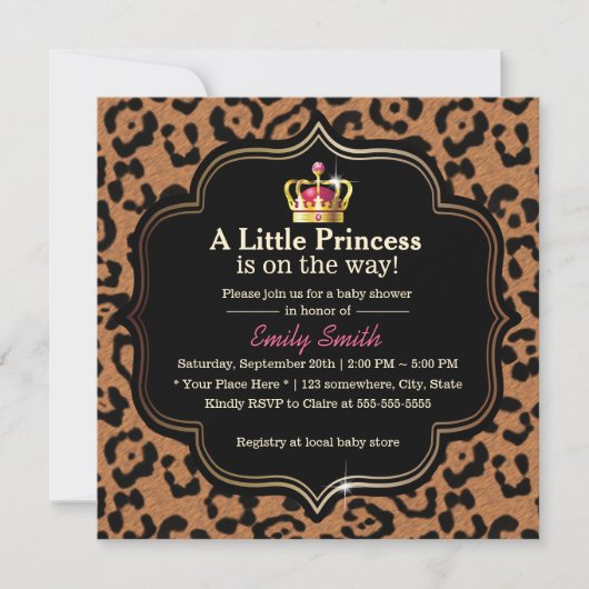 Little Princess Crown Leopard Print Baby shower Kaart (Voorkant)