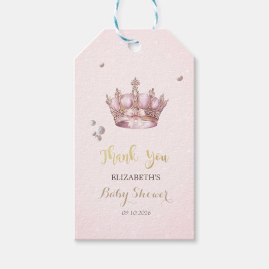 Little Princess Crown Pearls Dots Baby Shower Cadeaulabel (Voorkant)
