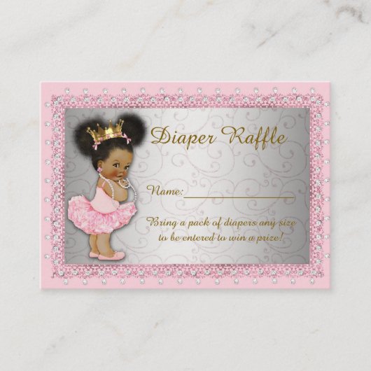 Little Princess Diaper Raffle Tickets, roze zilver Informatiekaartje (Voorkant)