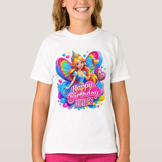 Little Princess Fairy Rainbow Wings, Verjaardagsca T-shirt (Voorkant)