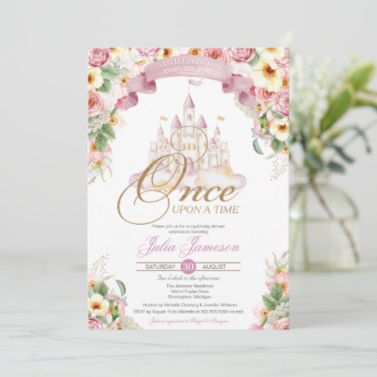 Little Princess Fairytale Castle Girl Baby shower Kaart (Staand voorkant)