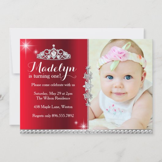 Little Princess First Birthday Invitation Kaart (Voorkant)