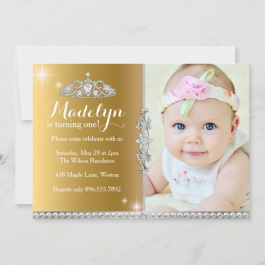 Little Princess First Birthday Invitation Kaart (Voorkant)