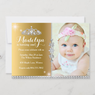 Little Princess First Birthday Invitation Kaart