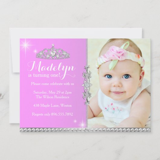 Little Princess First Birthday Invitation Kaart (Voorkant)