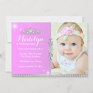Little Princess First Birthday Invitation Kaart