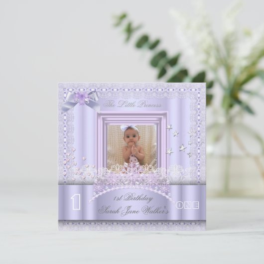 Little Princess First Birthday Party foto Lila Kaart (Staand voorkant)