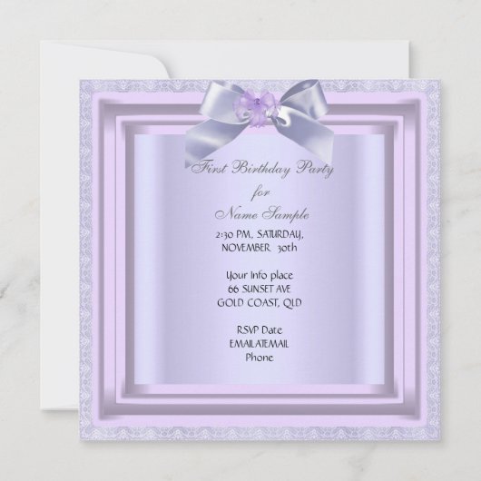 Little Princess First Birthday Party foto Lila Kaart (Achterkant)