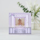 Little Princess First Birthday Party Photo Lila 2 Kaart (Staand voorkant)