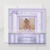 Little Princess First Birthday Party Photo Lila 2 Kaart (Voorkant)
