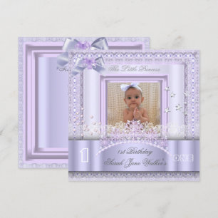 Little Princess First Birthday Party Photo Lila 2 Kaart