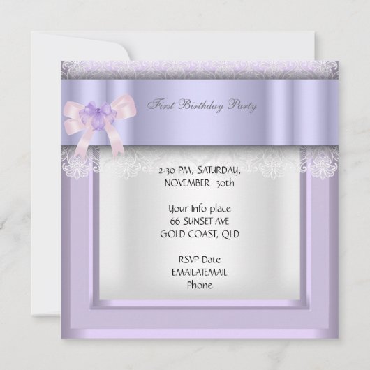 Little Princess First Birthday Party Photo Paars Kaart (Achterkant)