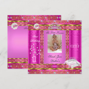 Little Princess First Birthday Party Photo Pink Kaart