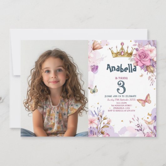 Little Princess Floral Paarse meisje verjaardagsfe Kaart (Voorkant)