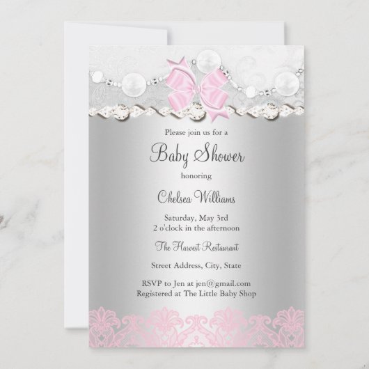 Little Princess Girl Baby shower Invitation Kaart (Achterkant)