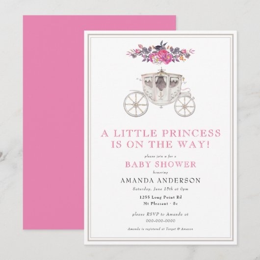 Little Princess Girl Roze Romantisch Baby shower Kaart (Voorkant / Achterkant)