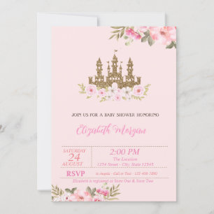 Little Princess,Glitter Castle,Floral Baby shower Kaart