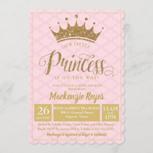 Little Princess Gold Crown Baby shower Invitation Kaart