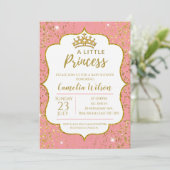 Little Princess Gold Crown Pink Baby shower Invita Kaart (Staand voorkant)