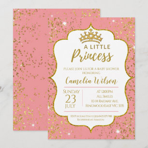 Little Princess Gold Crown Pink Baby shower Invita Kaart