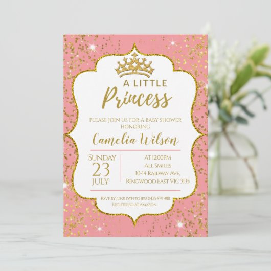 Little Princess Gold Crown Pink Baby shower Kaart (Staand voorkant)