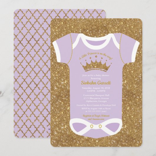 Little Princess Lila Gold Baby shower Invitation Kaart (Voorkant / Achterkant)