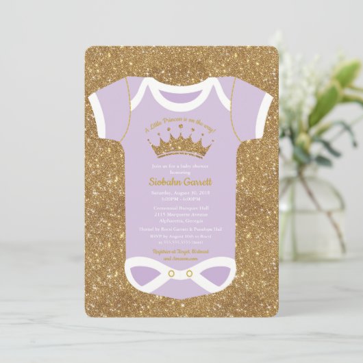 Little Princess Lila Gold Baby shower Invitation Kaart (Staand voorkant)