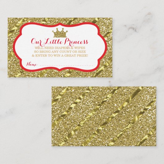 Little Princess Luier Raffle Ticket Faux Glitter Informatiekaartje (Voorkant / Achterkant)