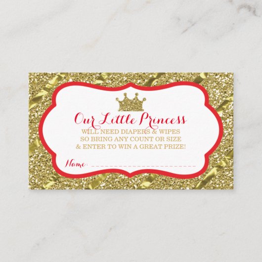 Little Princess Luier Raffle Ticket Faux Glitter Informatiekaartje (Voorkant)