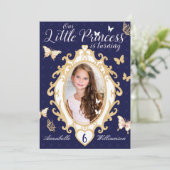 Little Princess Navy & Gold Birthday Invitation Kaart (Staand voorkant)