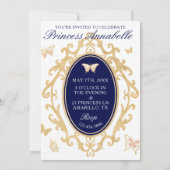 Little Princess Navy & Gold Birthday Invitation Kaart (Achterkant)