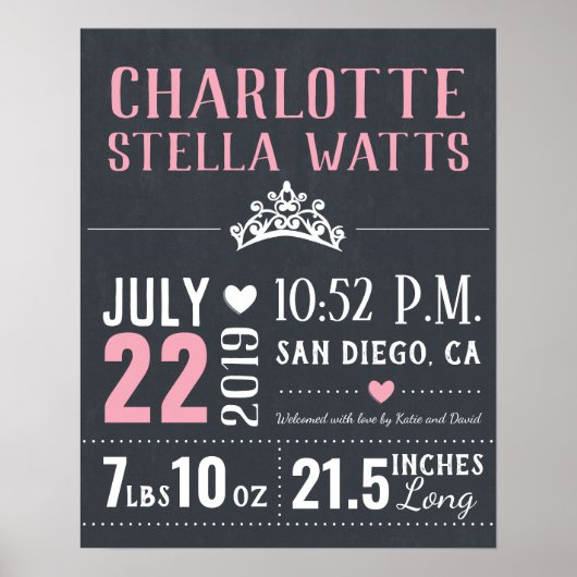 Little Princess New Baby Girl Birth Stats Poster (Voorkant)