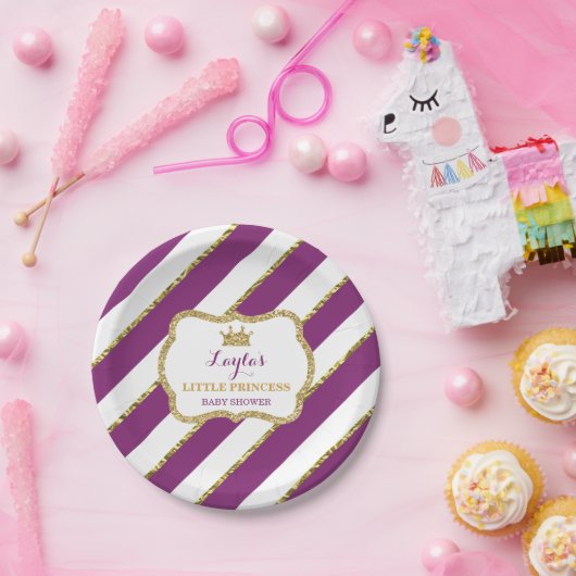 Little Princess Paper Bord, Paarse, gouden glitter Papieren Bordje (Feest)