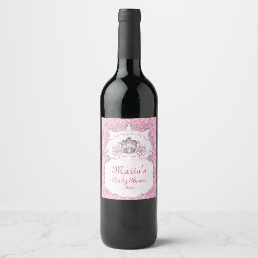 Little Princess, Pink Baby Shower Wine Label Wijn Etiket (Voorkant)