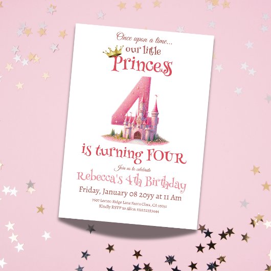 Little Princess Pink Castle 4e verjaardag Kaart