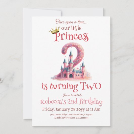 Little Princess Pink Castle Tweede verjaardag Kaart (Voorkant)
