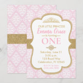 Little Princess Pink en Gold First Birthday Kaart (Voorkant / Achterkant)