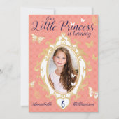 Little Princess Pink & Gold Birthday Invitation Kaart (Voorkant)