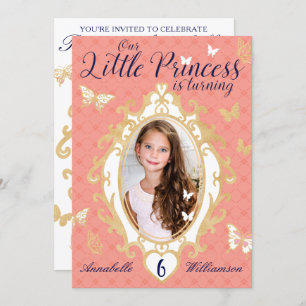 Little Princess Pink & Gold Birthday Invitation Kaart