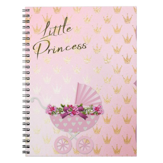Little Princess Pink & Gold Crown Baby Carriage Notitieboek (Voorkant)