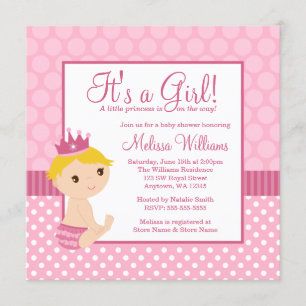 Little Princess Pink Polka Dot Girl Baby shower Kaart
