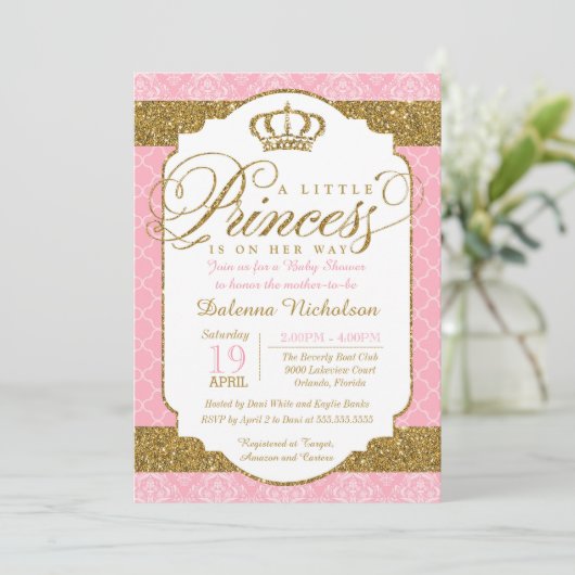 Little Princess Royal Pink en Gold Baby shower Kaart (Staand voorkant)