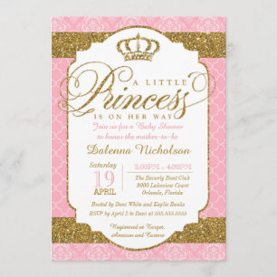 Little Princess Royal Pink en Gold Baby shower Kaart
