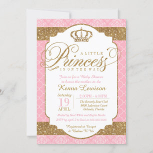 Little Princess Royal Pink en Gold Baby shower Kaart