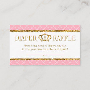 Little Princess Royal Pink en Gold Diaper Raffle Informatiekaartje